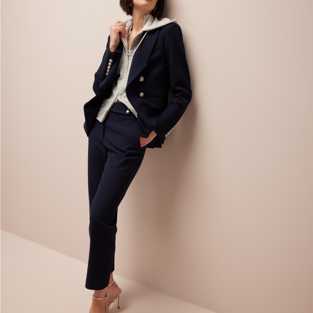 Veronica Beard Reno Navy Straight Cropped Pants - Picture 6 of 11